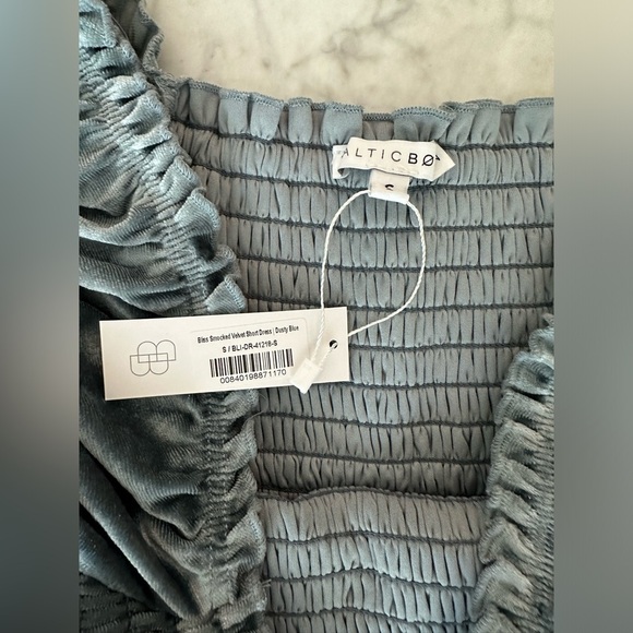 Baltic Born Smocked Velvet Stretchy Short Blue Dress Small - Picture 5 of 6